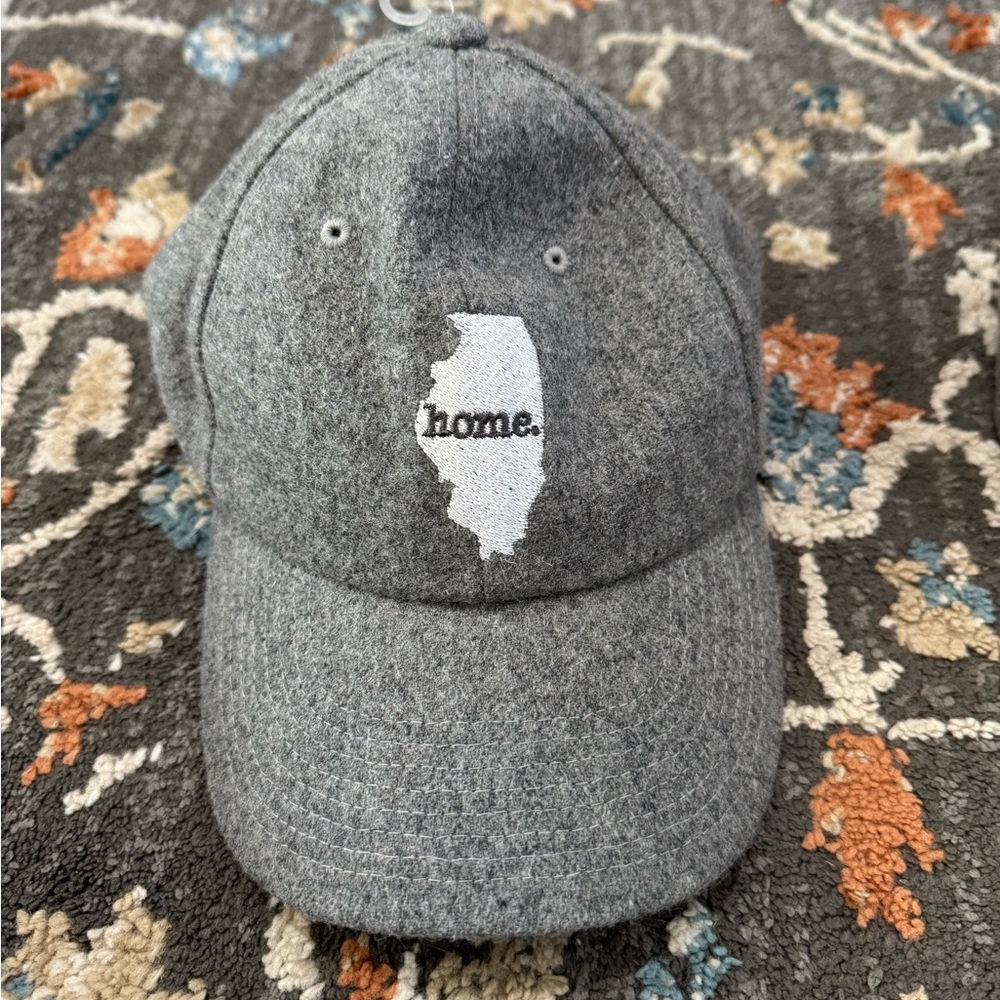 NWT Wool Blend Illinois Home Cap Gray Adjustable Leather Strap